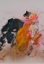 Michel CALVET (né en 1956) - La Féria d'Arles - Gouache, spray, crayon